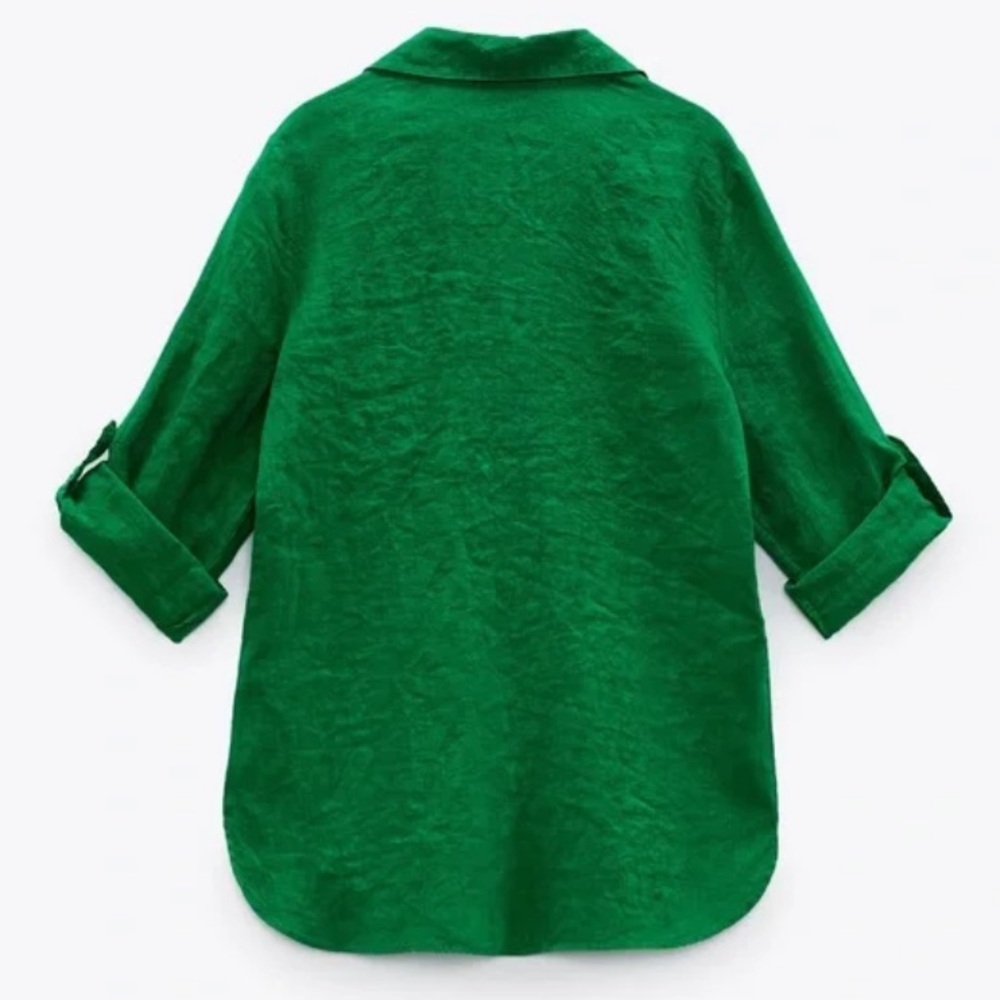 Zara Long Sleeve Button Down Green Blouse Woman’s Size Large - Picture 9 of 11